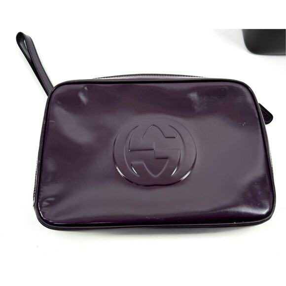 Gucci Plum Purple Logo Patent Leather Wristlet - Picture 1 of 13